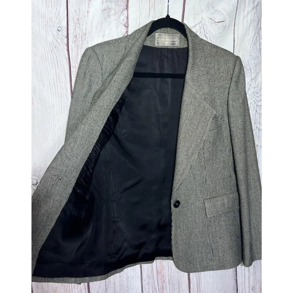 Evan Picone Women’s Wool Vintage Tweed Blazer Black Gray Formal Work Wear Size 8